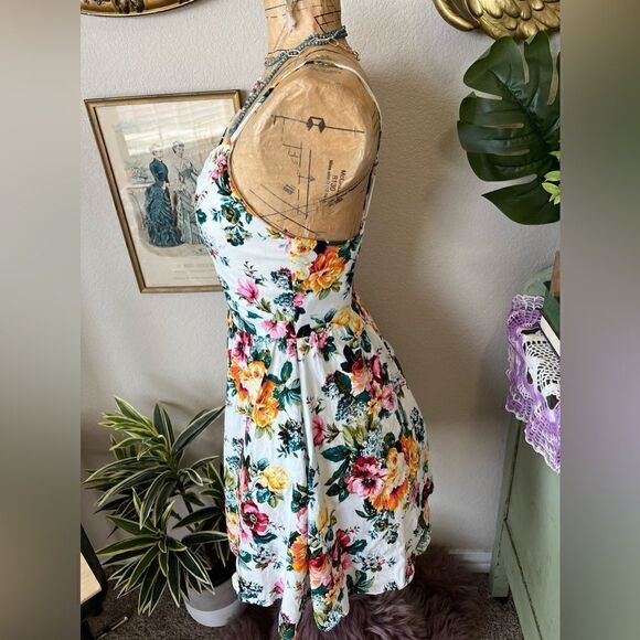 Emerald Sundae Pink Maroon Yellow Linen Blend Fit & Flare Dress Sz 7 Feminine - Picture 8 of 13